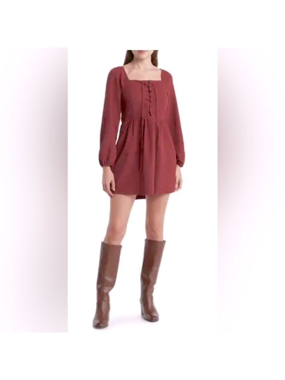 🔥NWOT🔥 KIRIOUS from Nordstroms CRISSCROSS LONG SLEEVE DRESS IN WINE size Med